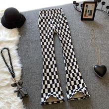 黑白格子微喇叭阔腿裤女2025秋冬新款高腰宽松休闲拖地裤秋冬热款