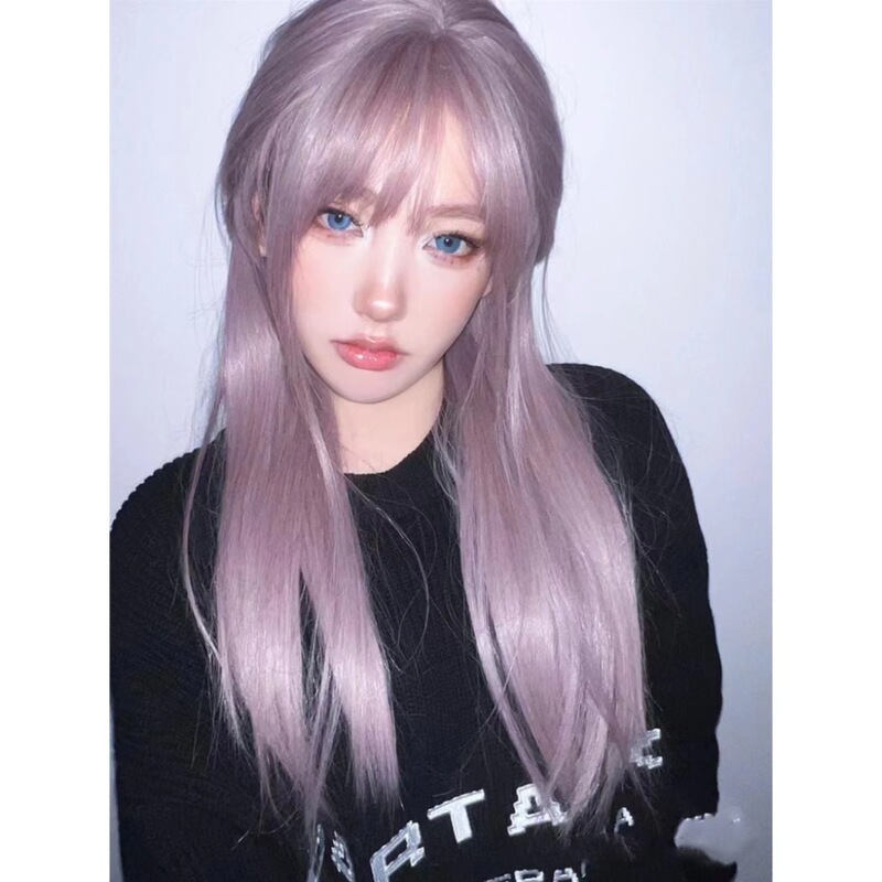 Xingcheng Wig Women's Long Hair Grey Purple Full Head Cover Internet Popular Natural Long Straight Hair Fashion Anchor Women's Group Full Head Cover