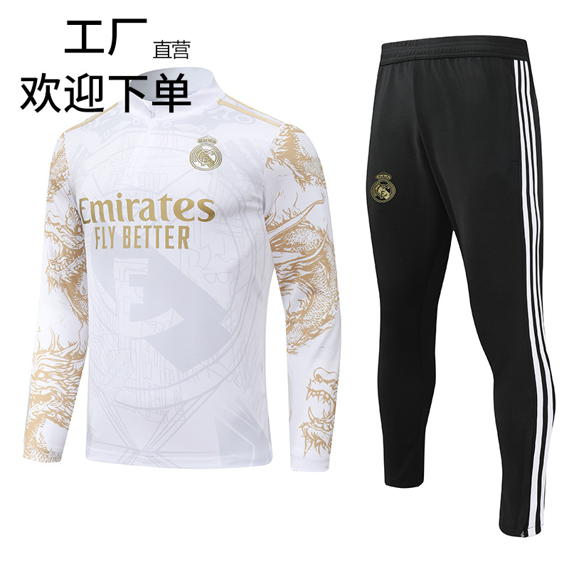 2324 Real Madrid Piyin Special Edition Traje de uniforme de fútbol de manga larga Traje de entrenamiento de competición de otoño e invierno para hombres Traje de media cremallera