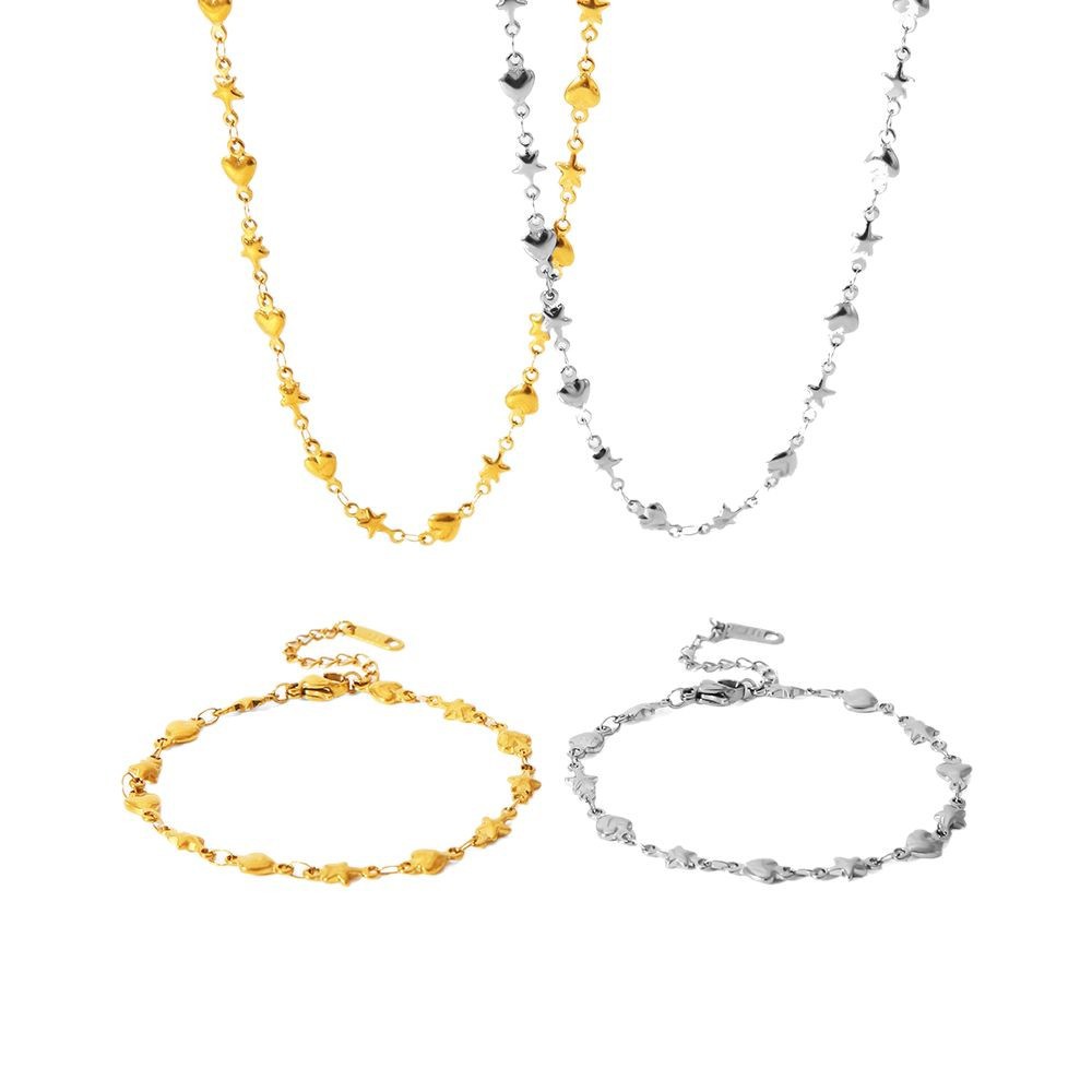 Acero de titanio de lujo ligero francés 18K oro real galvanoplastia amor estrella de cinco puntas collar transfronterizo pulsera INS juego de joyería al por mayor