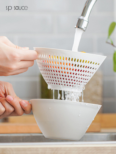 Japanese-style SP SAUCE simple kitchen double-layer vegetable washing basket household green onion drain basket washing fruit water filter basket