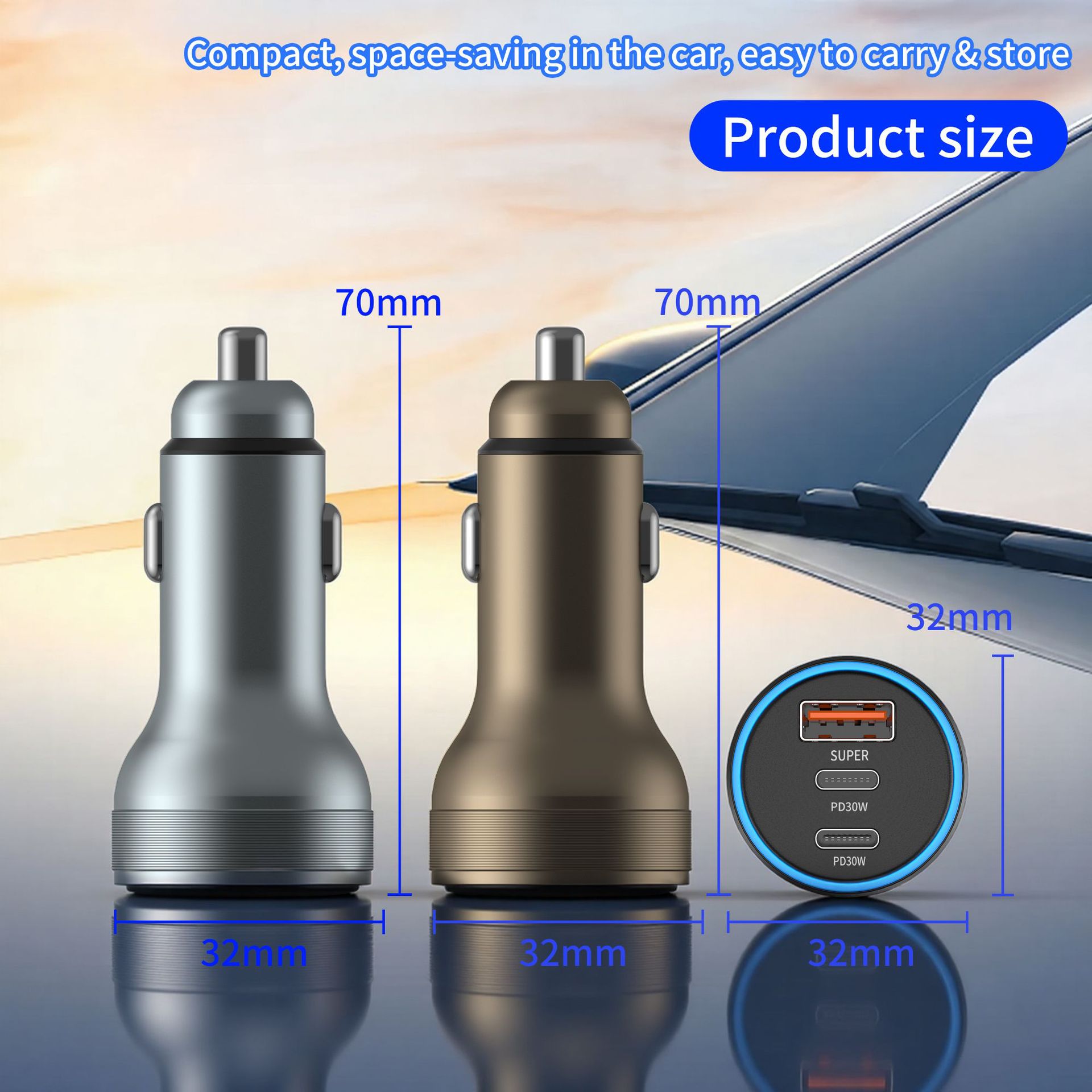85W Aluminum Alloy Car Charger USB+Dual PD Multi-port Smart Cigarette Lighter One-to-Three Mobile Phone Fast Charging Car Charger
