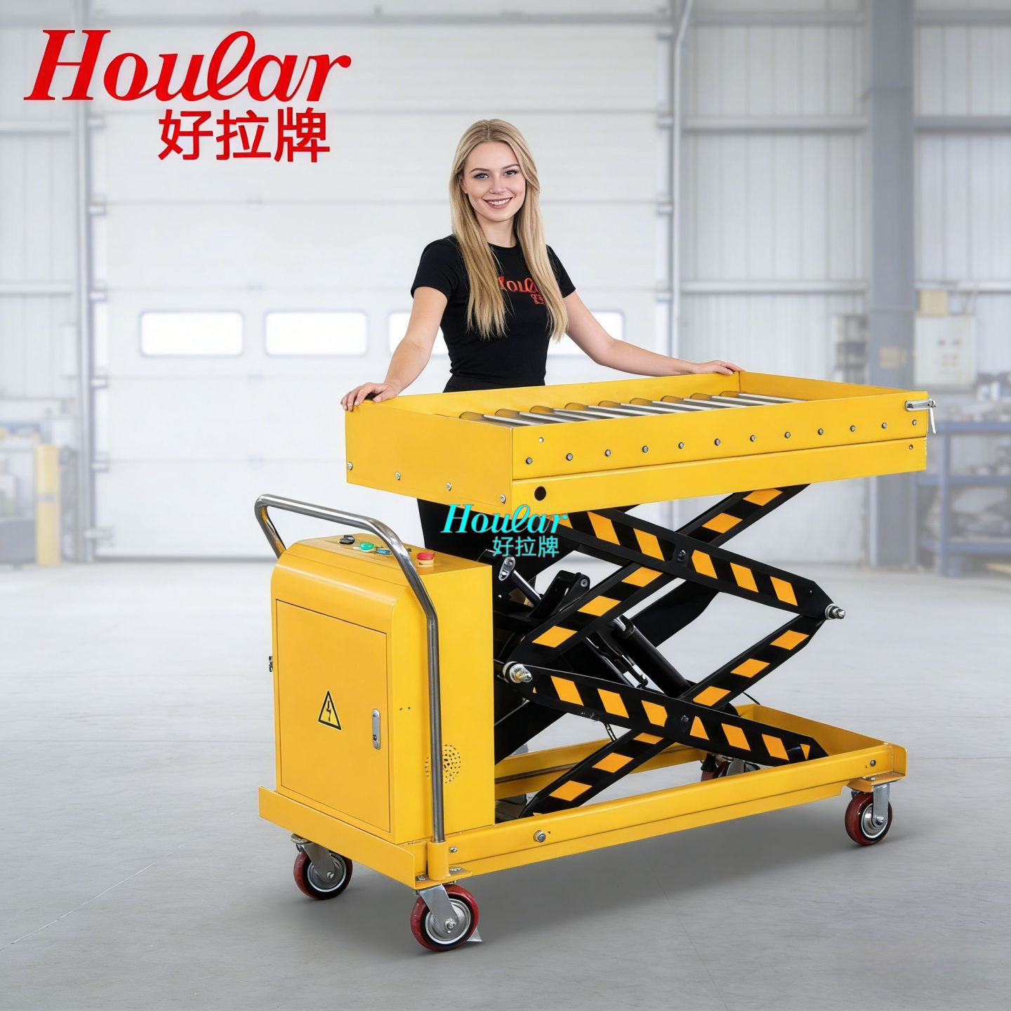 传送带辊筒1.3米滚筒式电动平台车滚轮升降液压手推车平台叉车