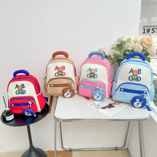 2025 new kindergarten schoolbag Korean style contrast color boys and girls shoulder bag primary school cute schoolbag wholesale