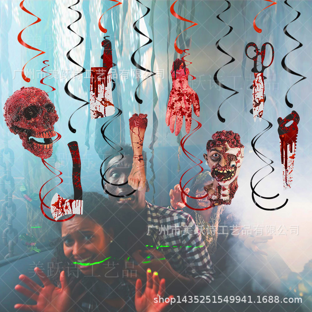 Wansheng fiesta mano y pie cuchillo espiral etiqueta Decoración de Halloween transfronteriza decoración de la casa encantada decoración colgante