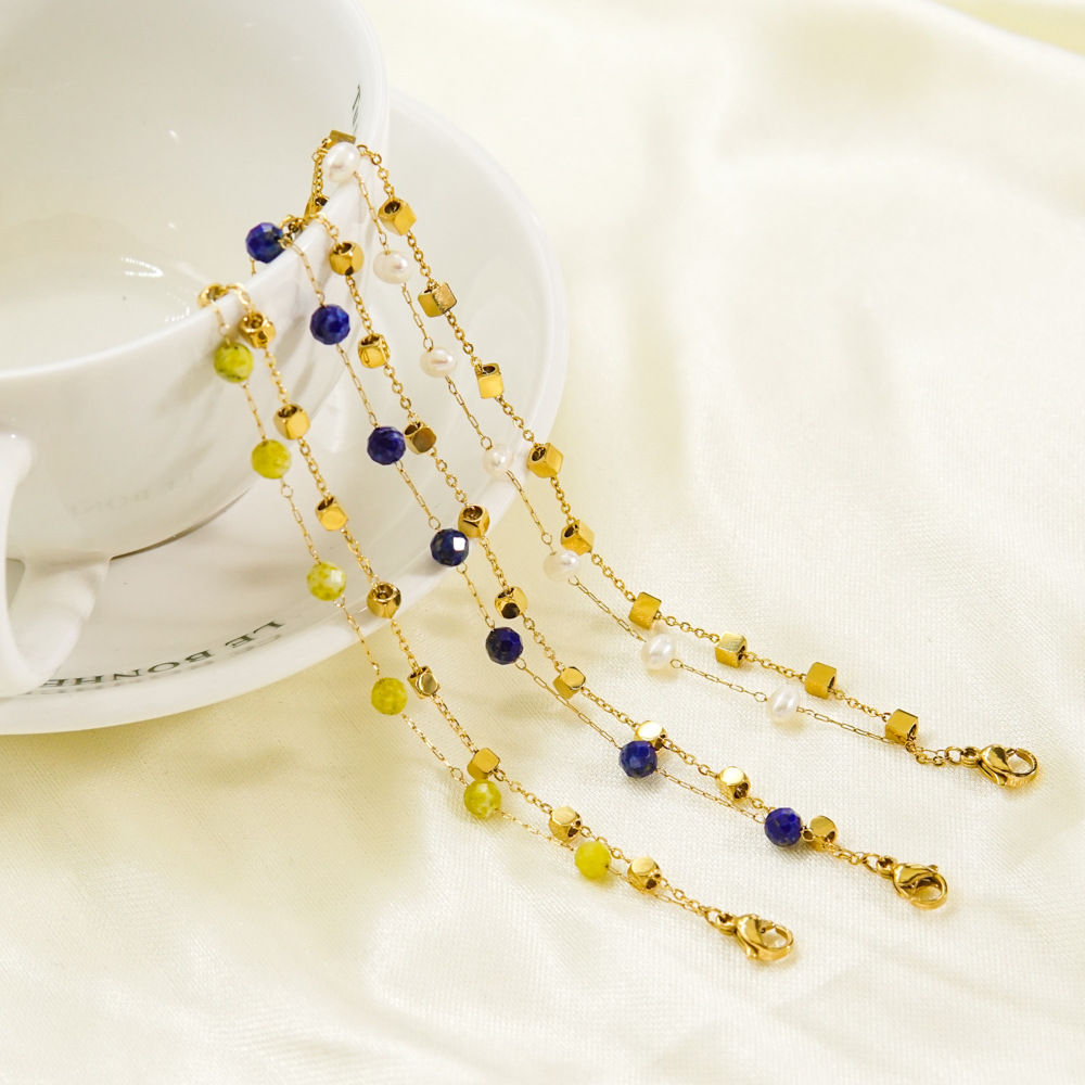 12g Weight PVD Coated Gold Plating Process 14K Gold, Real Gold Plated Plating Material Bracelets Classification PVD Coated 14K Gold Real Gold Plated Ball Stainless Steel Natural Stone Freshwater Pearl Waterproof Non Tarnish 304 Stainless Steel Bracelets