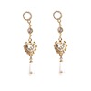 Retro earrings from pearl heart shaped, zirconium heart-shaped, long cute pendant