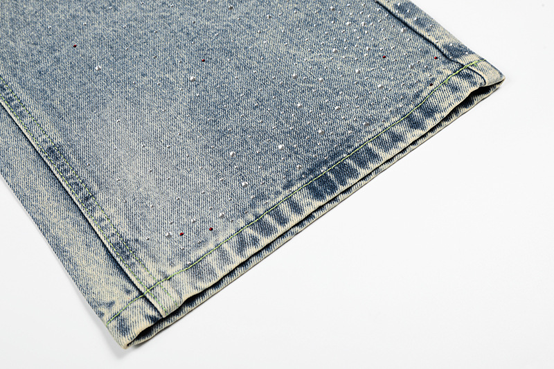Retro Washed Rhinestone Straight Leg Jeans Loose Fit Casual Versatile Men Women High-End Design Summer Style_viptrois.com