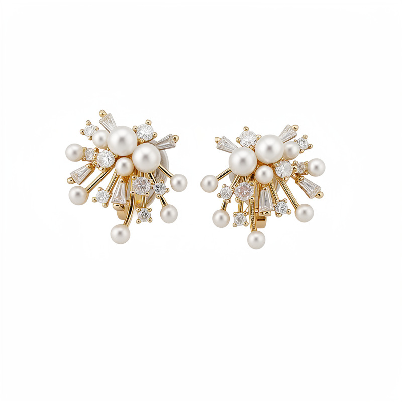 18 quilates de oro real, flores de perlas de piedra, pendientes personales simples, pendientes de lujo ligero, pendientes de alta calidad al por mayor