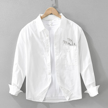 7527日系刺绣男士长袖衬衫时尚百搭文艺休闲宽松上衣男装一件代发