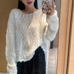 十三行新款2025早秋新款慵懒感休闲百搭圆领设计时尚毛衣女上衣
