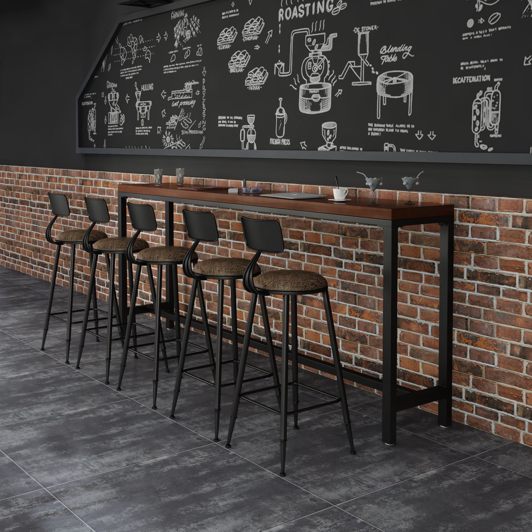 Solid Wood Bar Table Simple Household Coffee Shop Bar Table Commercial Balcony Wall Long High Table and Chair Combination