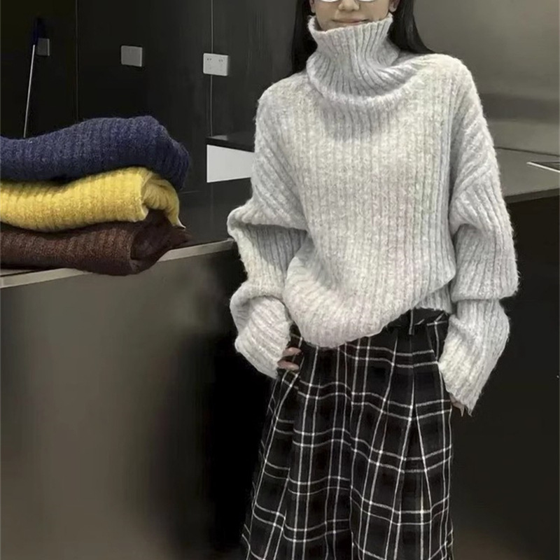 复古洋气高领慵懒风毛衣秋冬季新款高级感减龄短款针织套头上衣女