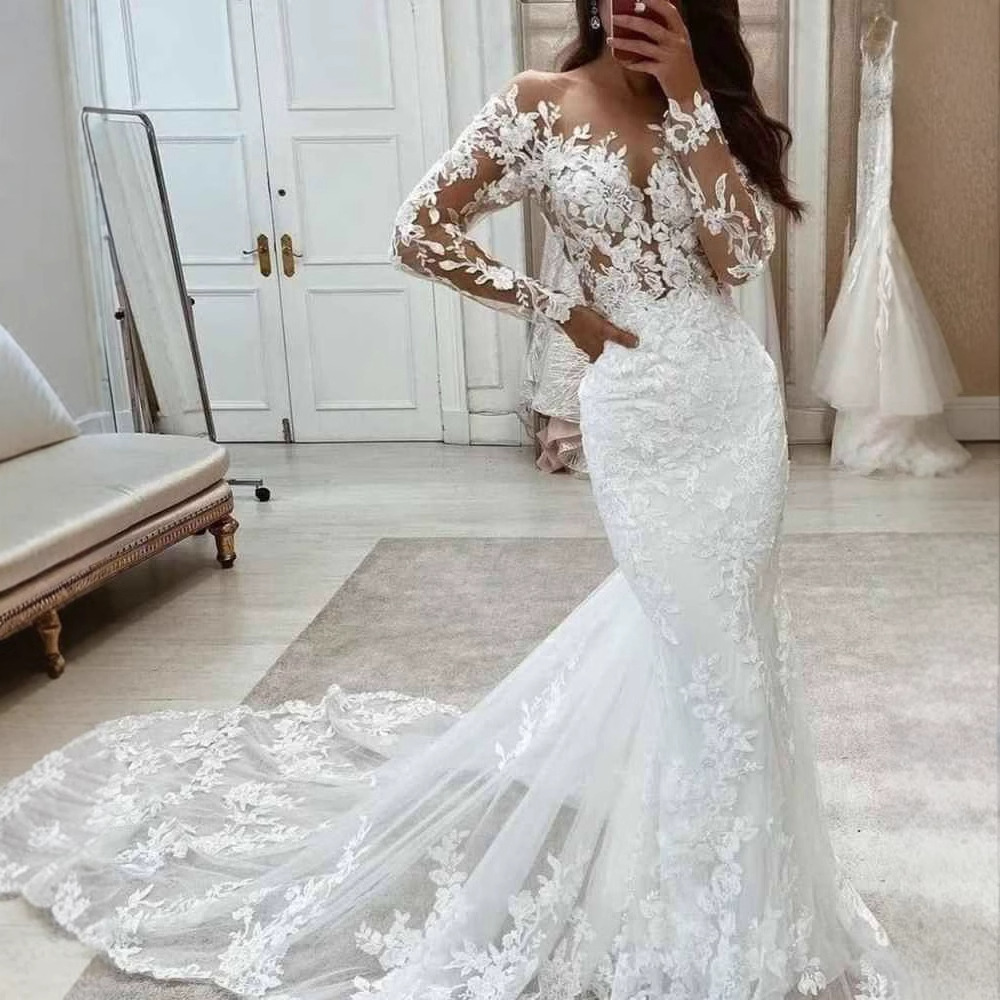 Vestido de Novia Estilo Sirena para Comercio Exterior, Nuevo Estilo 2026, Sexy, con Encaje, Elegante, Ajustado, Espalda Descubierta, Estilo Bosque, para Fotografía de Viajes, Ligero
