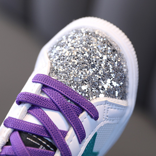 2024 Spring and Autumn New Children's Net Shoes with Glitter Shell Sneakers for Girls, Casual Shoes, Board Shoes for Young Children, Soft Soles Baby Shoes