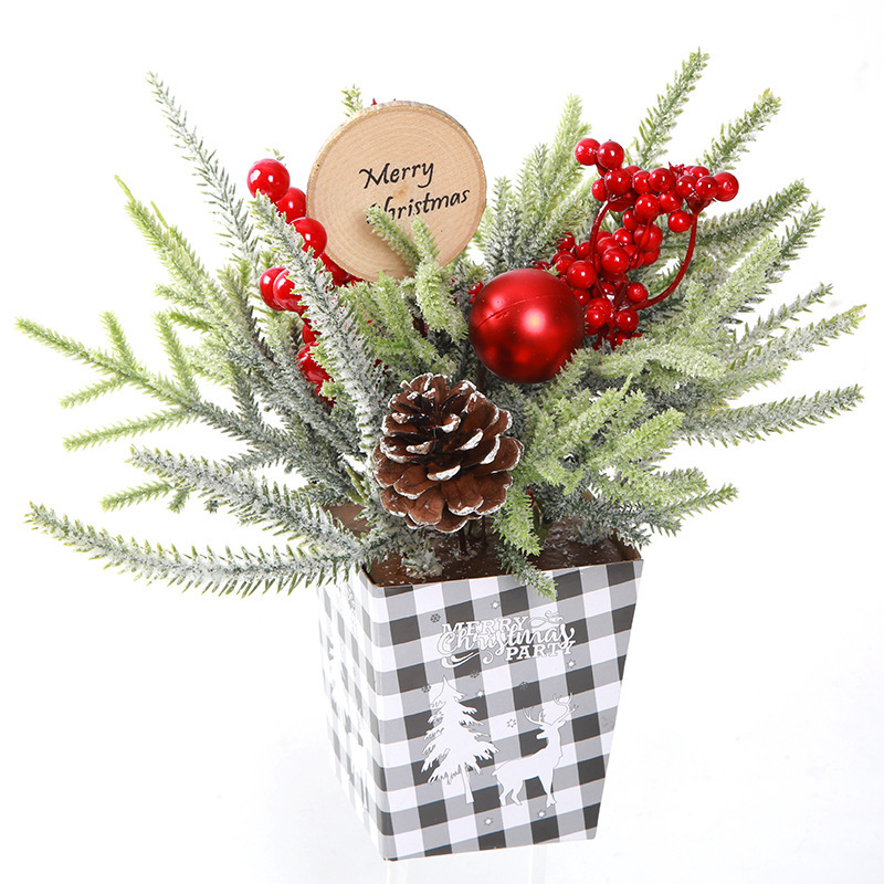 Árbol de escritorio transfronterizo Pe creativo fruta roja mini decoración de escritorio de Navidad árbol de pino