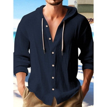 X 32678 Cotton linen hooded men's long T-shirts ������ñ��ʿ