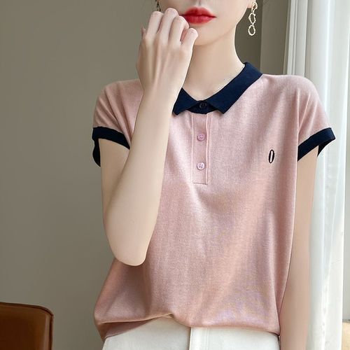 Women's Summer Top, Mother's Stomach Covering, Stylish Small Shirt, Plain Color, Slimming Casual, Stand-up Collar, Large Size Loose T-shirt