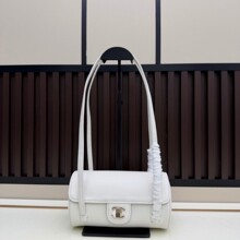 小香风26P圆筒包翻盖保龄球包鱼子酱牛皮金属扣长柄单肩腋下包女