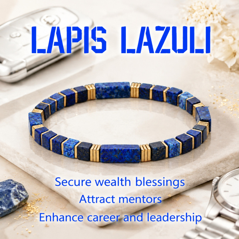 Cross-border European and American teum best-selling men's lapis lazuli beaded bracelet, natural stone elastic cord bracelet for business wear Cross-border European and American teum best-selling men's lapis lazuli beaded bracelet, natural stone elastic cord bracelet for business wear
