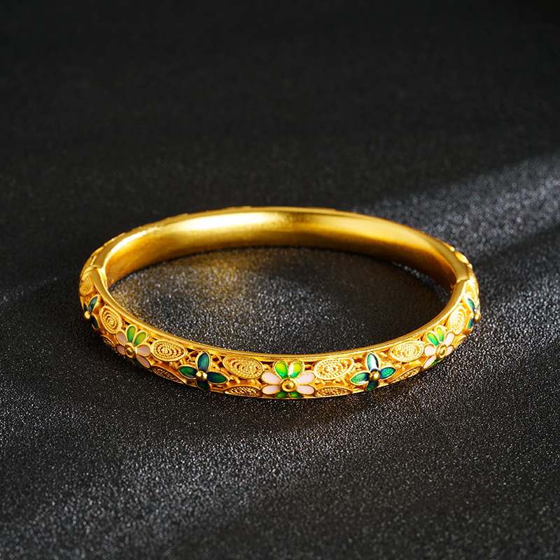 Gufasha oro esmalte flor hueco delicado pulsera de hebilla de mujer joyas de estilo de corte al por mayor