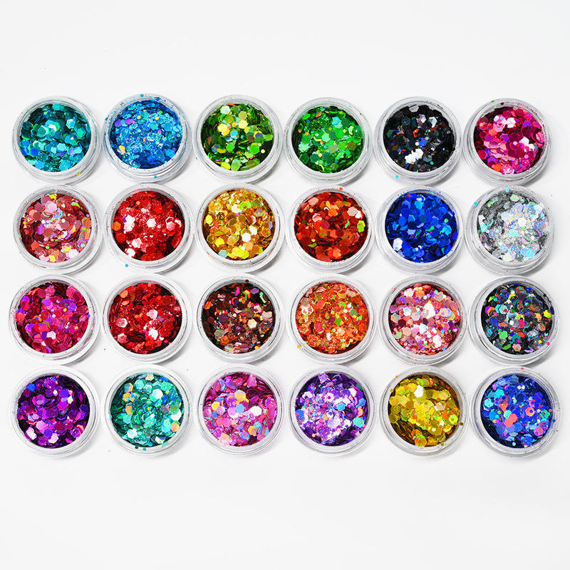 24-Color Nail Art Sequins Hexagonal Sequins Ultra-Thin Laser Fantasy Nail Polish Glue Patch Eye Makeup Decoration Glitter Powder