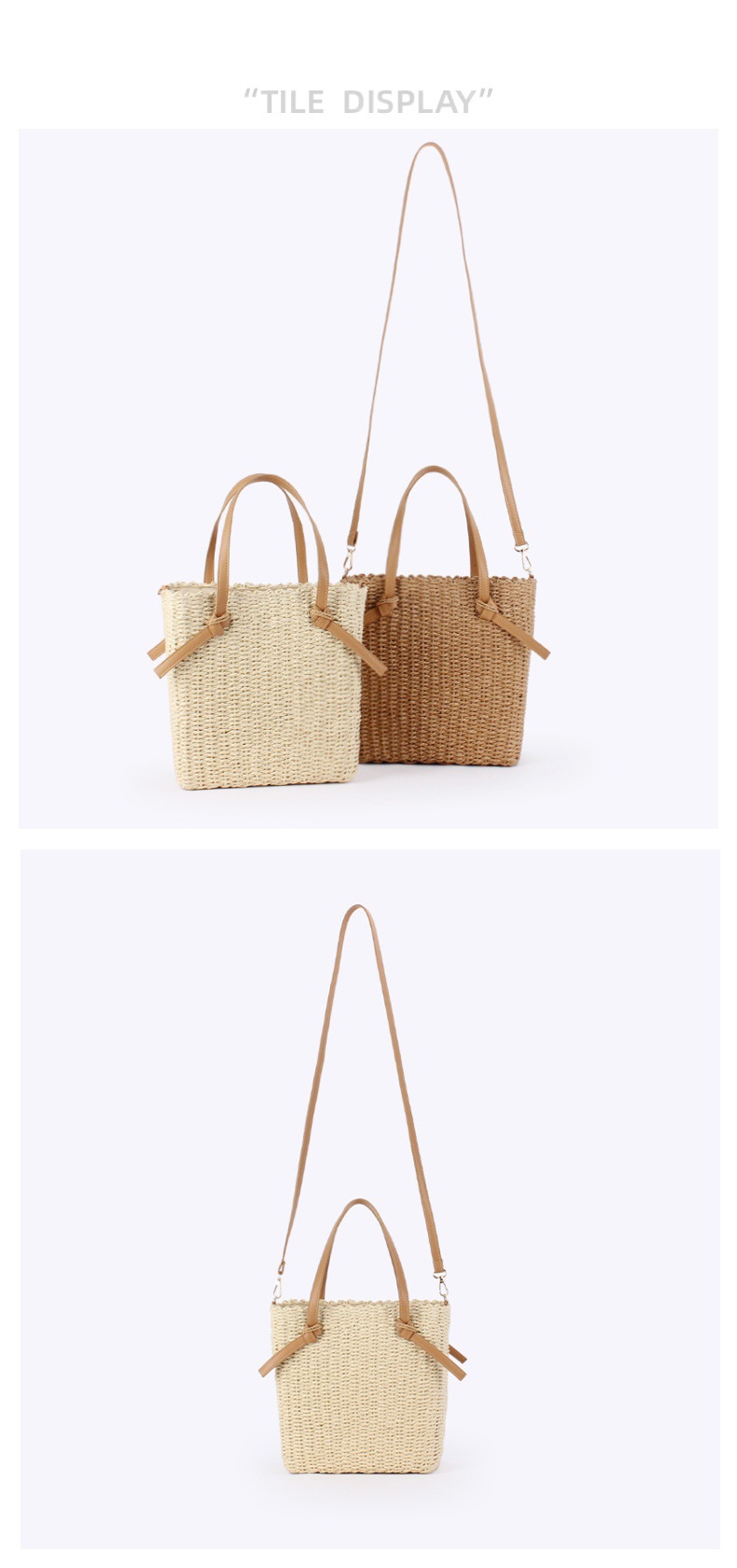 Women's Medium Polyester Cotton Straw Solid Color Basic Beach Zipper Straw Bag display picture 1