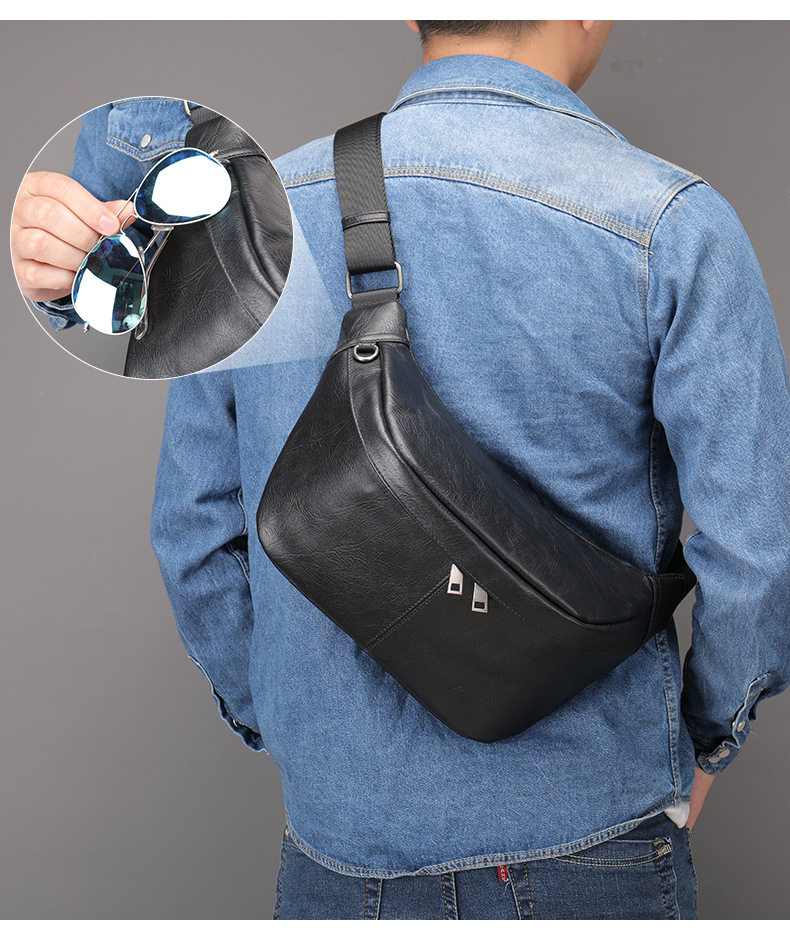 Túi đeo ngực nam da bò lớp đầu thời trang, túi thắt lưng da dung tích lớn chống mài mòn, 26×19×18 cm — Màu cà phê, Màu đen chi tiết 10