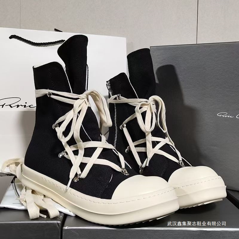 High-Top Shoes Five-Pointed Star High Street Dark Zipper Geometric Couple Canvas Casual Sneakers Short Boots Trendy