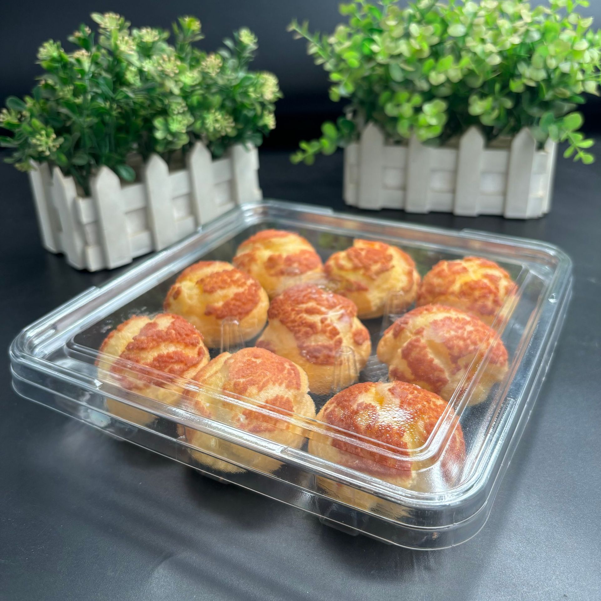 山东食品厂塑料包装盒pet方形粘胶带方盒带盖分体糕点透明盒400