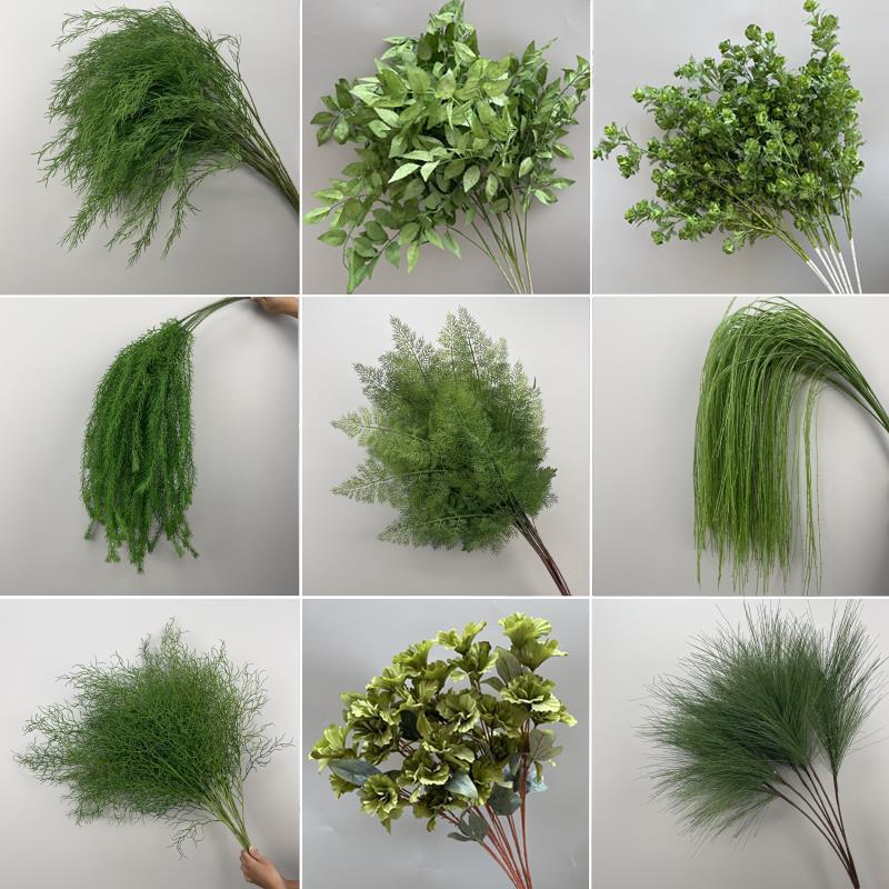 新款婚庆仿真绿植花材吊顶花婚礼插花花艺芦荀绿叶假花布置
