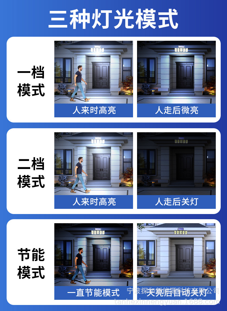 In 2022, the factory privately molded new solar wall lamps, human-sensing garden lamps, led rotating 5-head small street lamps pic 10