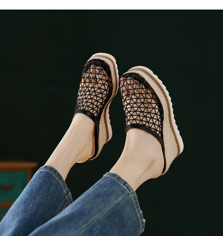 Dép sandal nữ bít mũi đế xuồng cao gót 9 cm phong cách biển — màu nâu, màu đen, màu mơ chi tiết 17