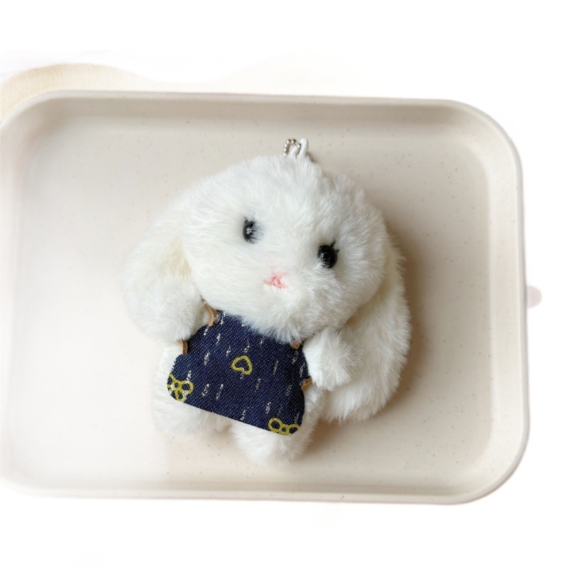 吱吱叫可爱蓝色背带裤垂耳兔子毛绒小玩偶公仔包包挂饰挂件钥匙扣|undefined