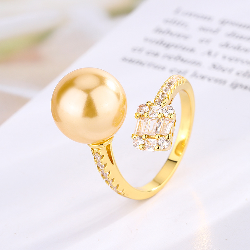 2024 nuevo estilo joyería cobre chapado en platino nuevo estilo con incrustaciones de perlas anillo ajustable mujer 12mm al por mayor