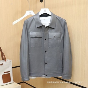 Spring and Summer All-match Fashion New Town Shop King Fried Autumn Fashion Lapel Frock Casual Leather Sheepskin Coat Men