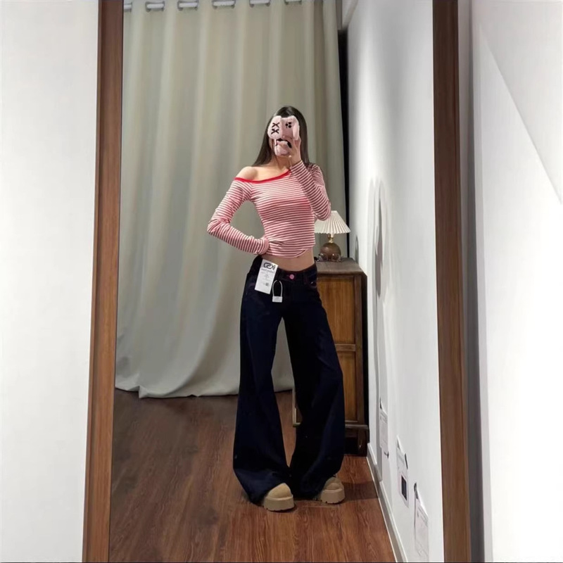 Tall Women's Vintage Red Line Design Narrow Wide-Leg Jeans 2026 Spring and Autumn Slimming Loose Straight Pants Tall Women's Vintage Red Line Design Narrow Wide-Leg Jeans 2026 Spring and Autumn Slimming Loose Straight Pants