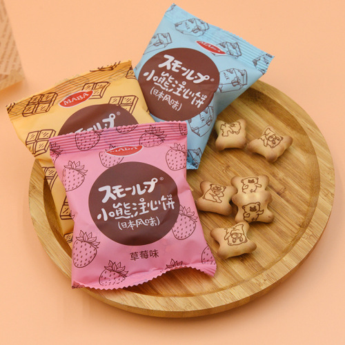 MABA bear-filled biscuits chocolate milk flavor strawberry white peach flavor sandwich biscuits snack snack box