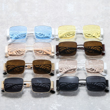 欧美方框太阳镜男金属花纹镜腿朋克街拍眼镜女个性镂空复古墨镜