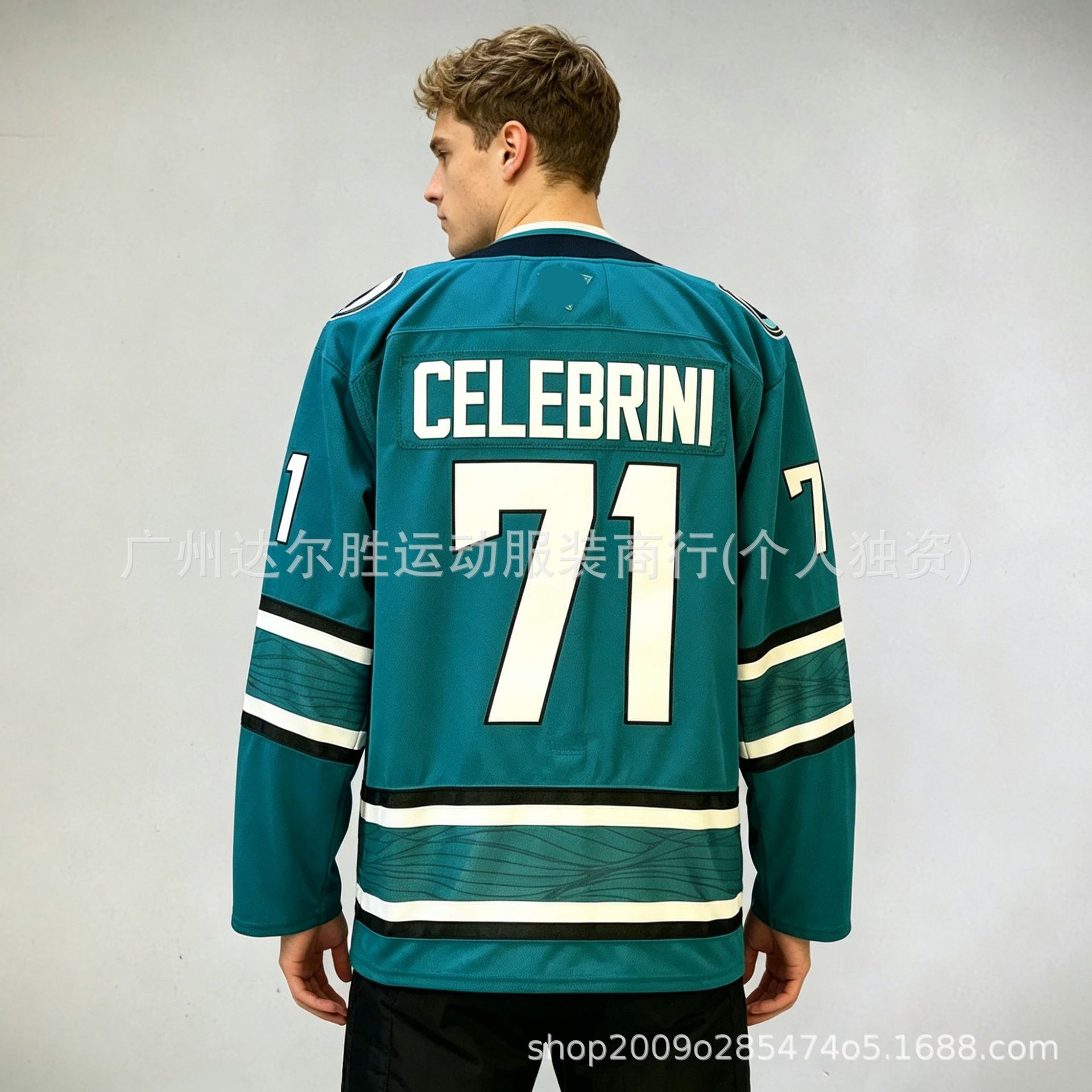Men's San Jose Sharks # 71 Celebrini Black/Blue Jersey