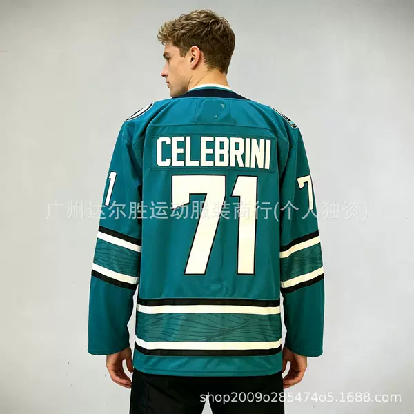 Men's San Jose Sharks # 71 Celebrini Black/Blue Jersey