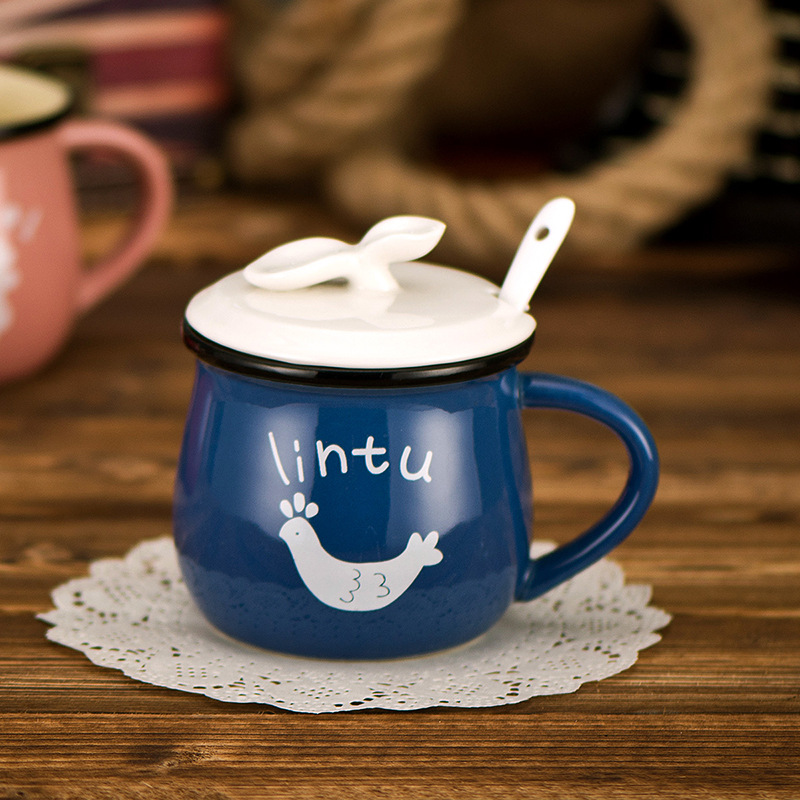 Azul oscuro + tapa de porcelana + cuchara de porcelana