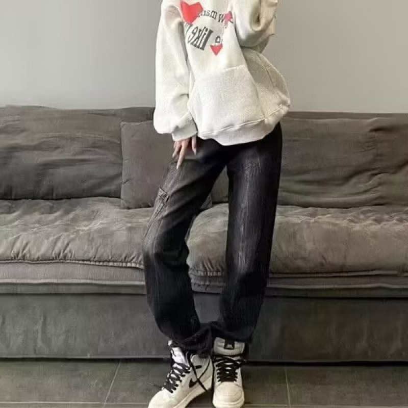 American Vibe Pants High Street Trendy Black Flared Jeans Men's Loose Straight Wide-Leg Casual Long Pants American Vibe Pants High Street Trendy Black Flared Jeans Men's Loose Straight Wide-Leg Casual Long Pants