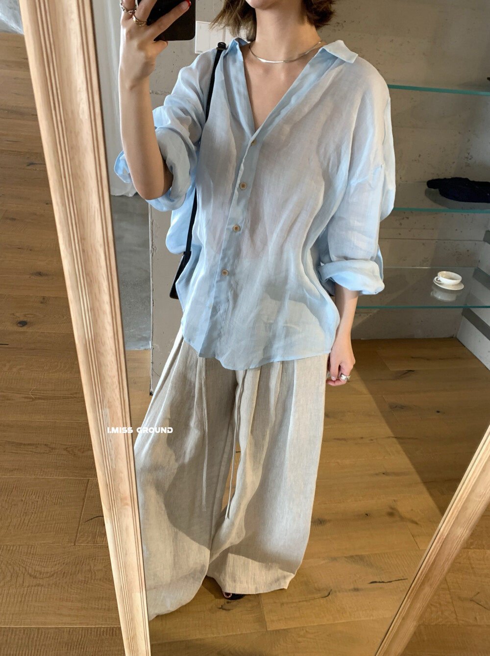 Áo sơ mi nữ linen tay dài cổ bẻ dáng rộng phong cách Hàn Quốc — xanh đậm, màu sắc, trắng ngà, xanh Hàn chi tiết 12