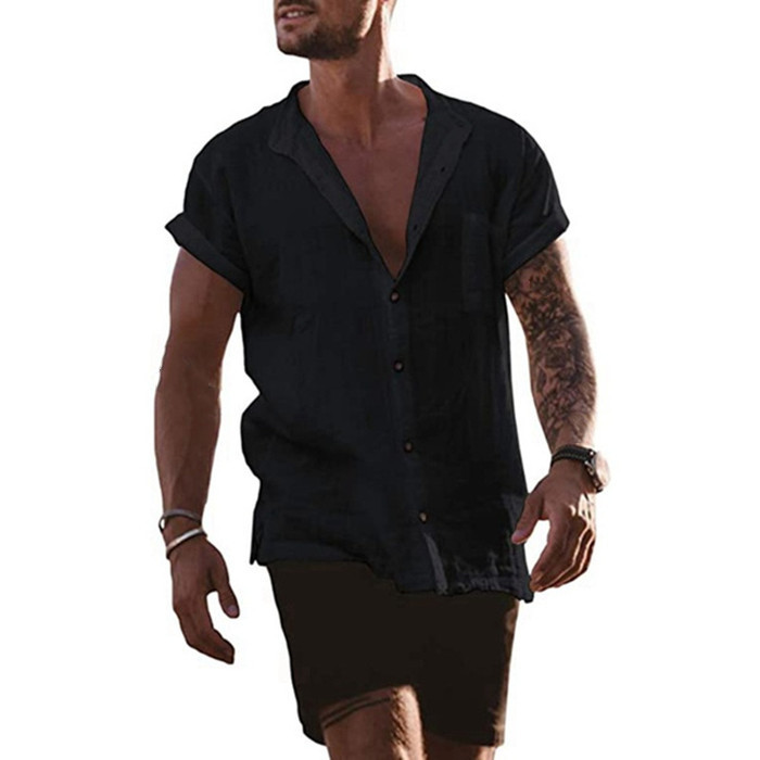 Men's Solid Color Simple Style Turndown Short Sleeve Loose Men's T-shirt display picture 4