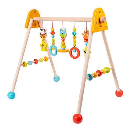 Cross-border wooden newborn fitness toy, baby gym ring exercise stand, training hand-grab walking fitness frame for infants