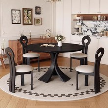 实木餐桌窈窕圆桌中古风客厅家用小户型实用复古白蜡木圆形吃饭桌