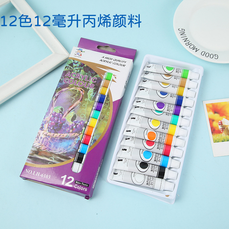厂家直供12色丙烯颜料绘画涂鸦套装美术软膏形丙烯颜料套装现货