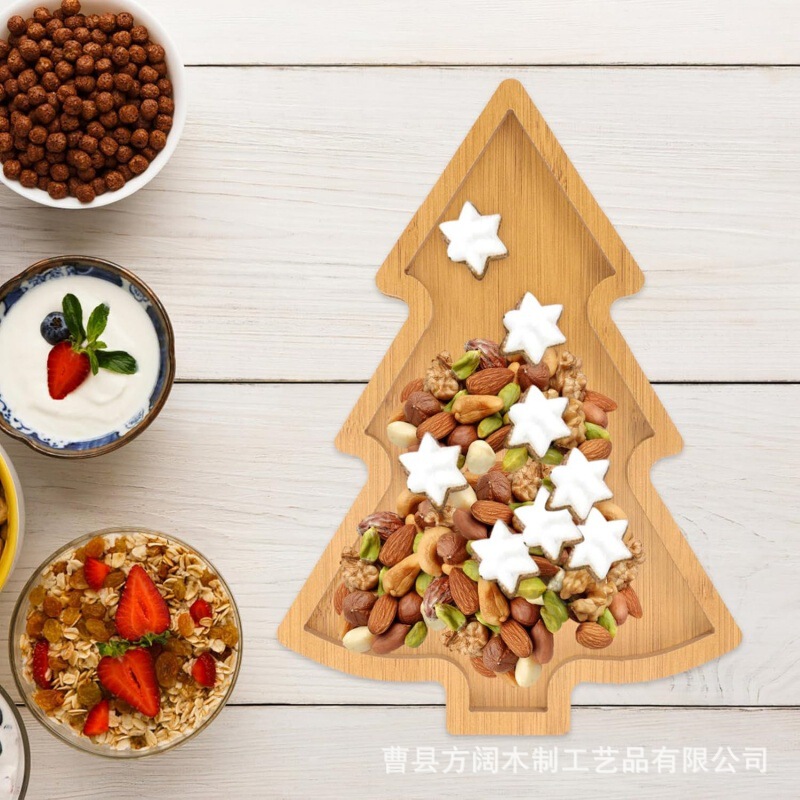Wooden Simple Tray Cartoon Christmas Tree Dinner Plate Christmas Theme Children's Dinner Plate Fruit Sushi Dish Plate