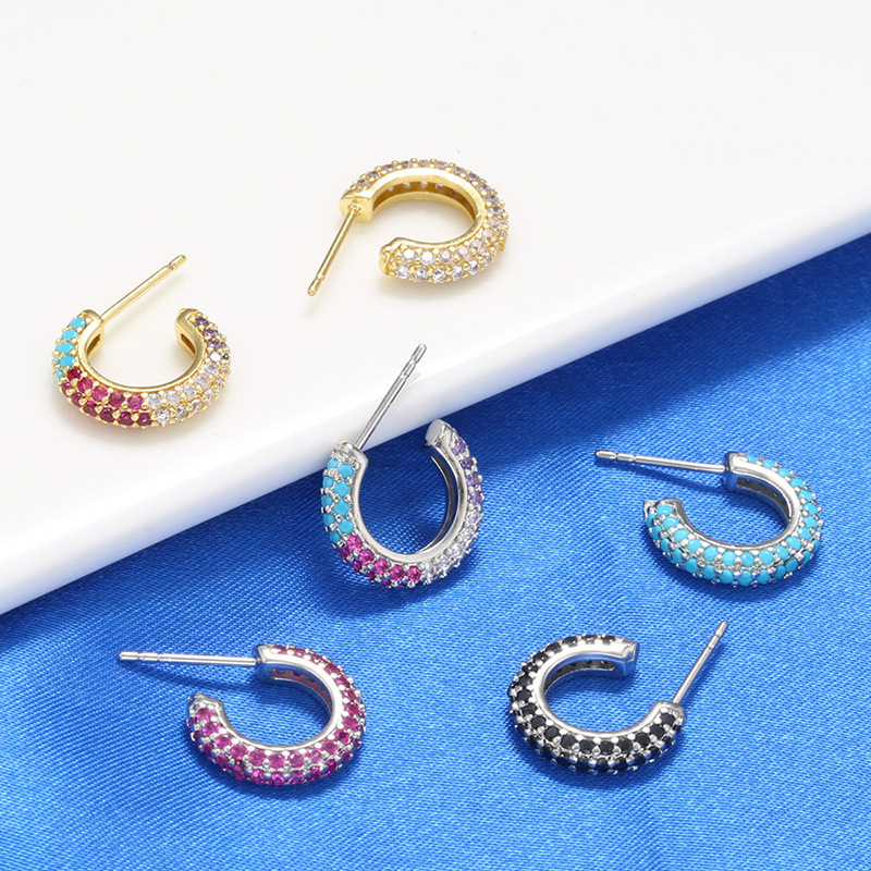 1 Pair Simple Style C Shape Plating Inlay Copper Zircon Ear Studs display picture 1